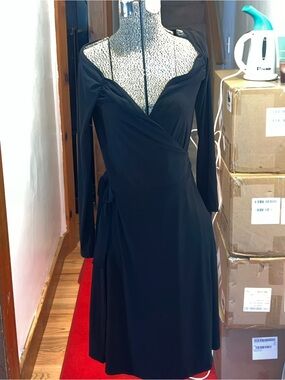 Norma Kamali Black Long Sleeve Wrap Dress